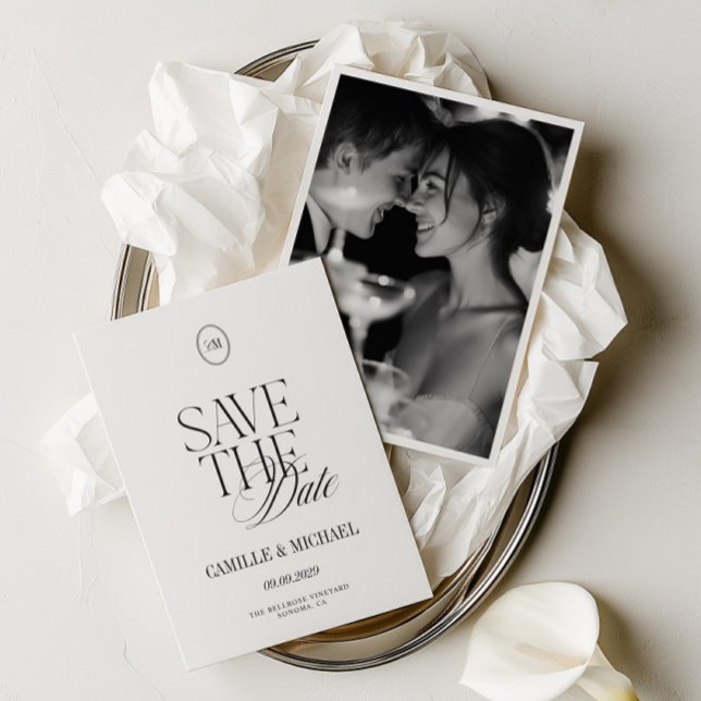 Elegant Monogram Wedding Photo Save the Date Card (Elegant Monogram Wedding Photo Save the Date Card)