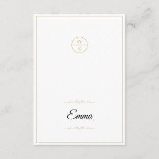 Elegant Monogram Wedding Place Card Script Gold