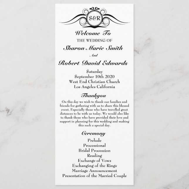 Elegant Monogram Wedding Program Programme (Front)