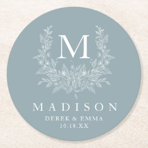 Elegant Monogram Wedding Round Paper Coaster