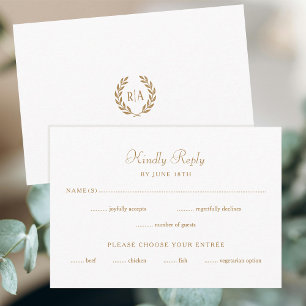 Elegant Monogram Wedding RSVP Card Gold White