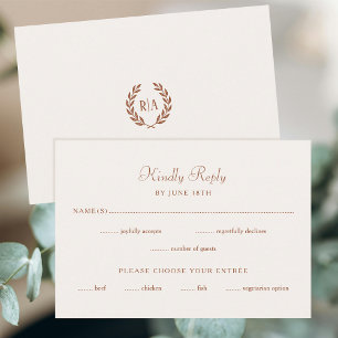 Elegant Monogram Wedding RSVP Terracotta Cream Card