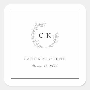 Elegant Monogram Wedding Square Sticker