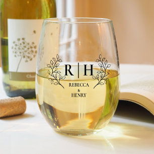Elegant Monogram Wedding Stemless Wine Glass
