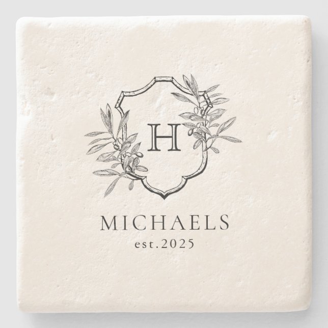 Elegant Monogram Wedding  Stone Coaster (Front)