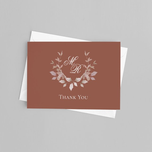 Elegant Monogram Wedding Thank You Script Card (Elegant monogram wedding thank you card with minimalist script and classic design)
