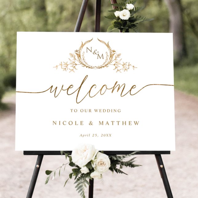 Elegant Monogram Wedding Welcome Sign in Gold (Creator Uploaded)