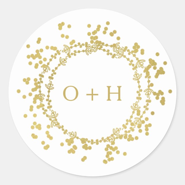 Elegant Monogram Wedding | White & Gold Classic Round Sticker (Front)