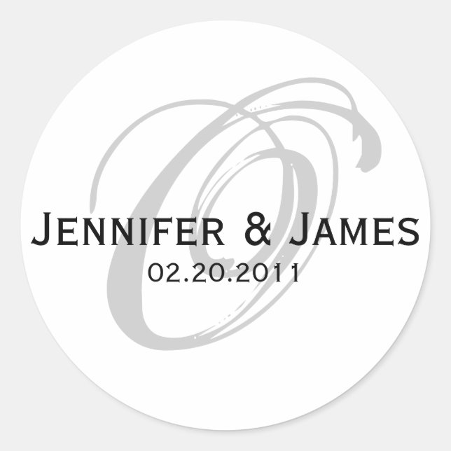 Elegant Monogram White and Black Wedding Sticker (Front)