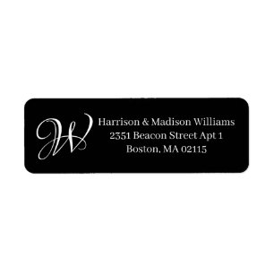 Elegant Monogram white black custom Return Address
