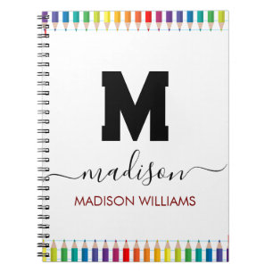 Elegant Monogram white black  Script Office School Notebook
