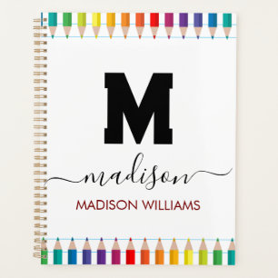 Elegant Monogram white black  Script Office School Planner