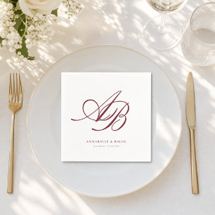 Elegant Monogram White Burgundy Wedding  Napkin
