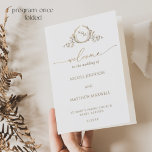 Elegant Monogram White Gold Wedding Folded Program<br><div class="desc">Welcome your guests with this elegant white and gold monogrammed wedding program with hand drawn monogram modern hand written calligraphy details. Ability to customise all areas to suit your needs. NOTE: this program arrives flat and require folding down the middle to assemble. The default value paper is recommended. For a...</div>