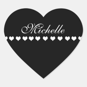 Elegant Monogram White Hearts Black Heart Sticker