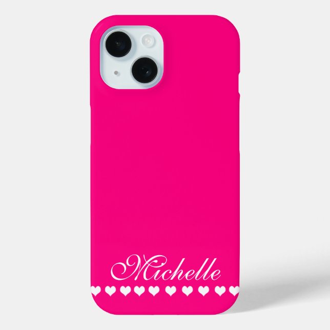 Elegant Monogram White Hearts Bright Pink Case-Mate iPhone Case (Back)