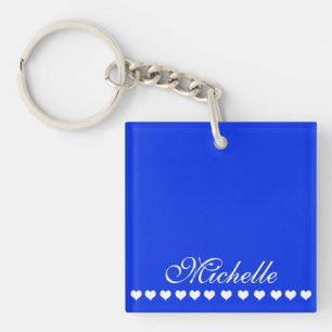 Elegant Monogram White Hearts Royal Blue Key Ring