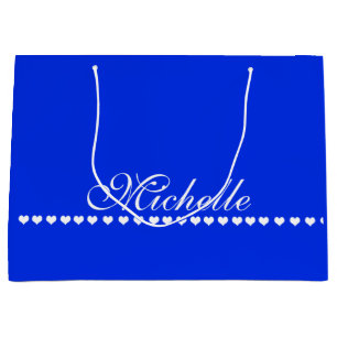 Elegant Monogram White Hearts Royal Blue Large Gift Bag