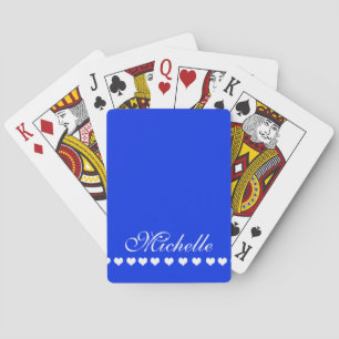Elegant Monogram White Hearts Royal Blue Playing Cards