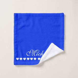 Elegant Monogram White Hearts Royal Blue Wash Cloth