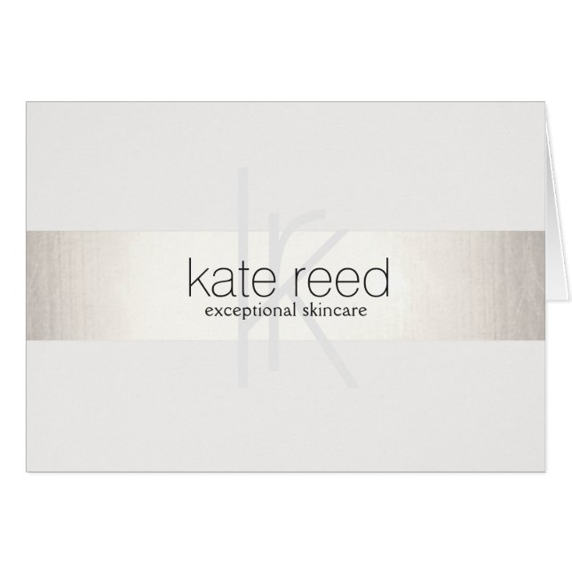 Elegant Monogram White Modern FAUX Silver Striped (Front Horizontal)