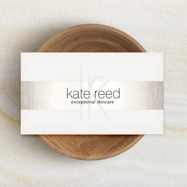 Elegant Monogram White Modern FAUX Silver Striped Business Card (Creator Uploaded)