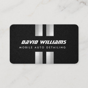 Elegant Monogram White Modern FAUX Silver Striped  Business Card