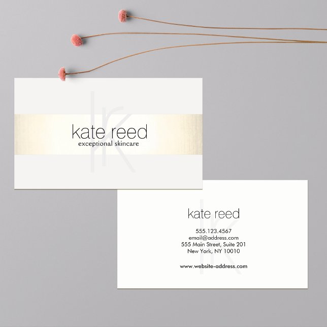 Elegant Monogram White Modern Gold Striped Business Card (Creator Uploaded)