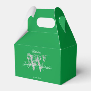 Elegant Monogram White Names Emerald Green Wedding Favour Box
