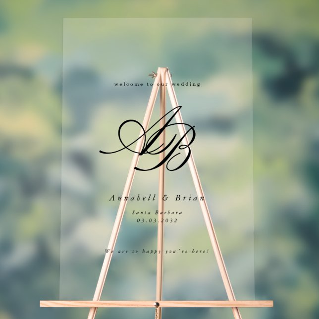Elegant Monogram White Wedding Acrylic Sign (Neutral)