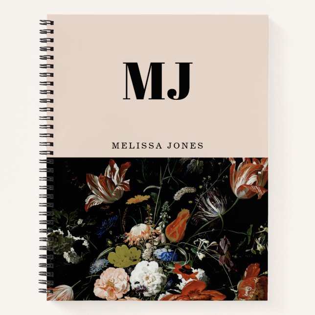 Elegant Monogram Wildflower Personalised Name  Notebook (Front)