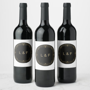 Elegant Monogram Wine Label – Black & Gold Theme