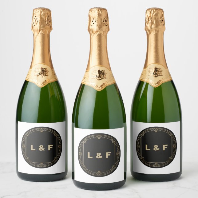 Elegant Monogram Wine Label – Black & Gold Theme (Bottles)