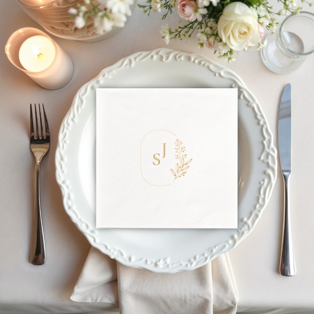 Elegant  Monogram with Floral Frame Foil Napkins (Creator Uploaded)