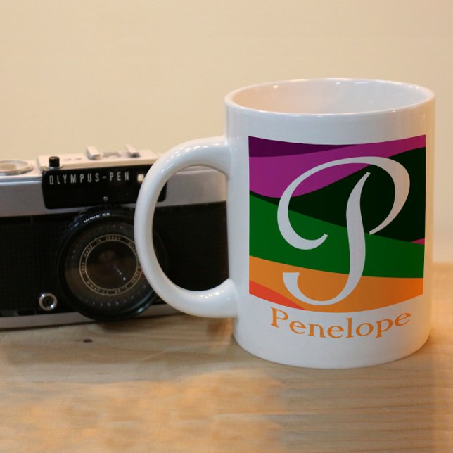  Elegant Monogram with Geometric Design Two-Tone Coffee Mug (Creator Uploaded)