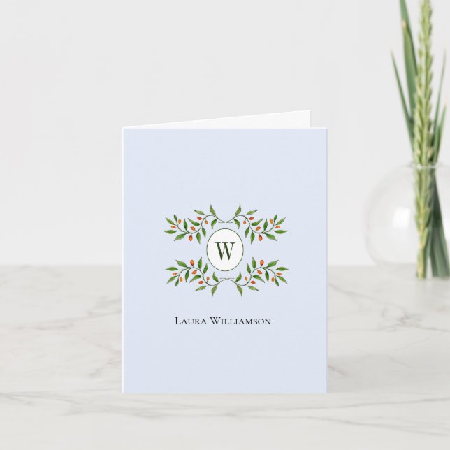 Elegant Monogram with Greenery  Thank You Card (Front)
