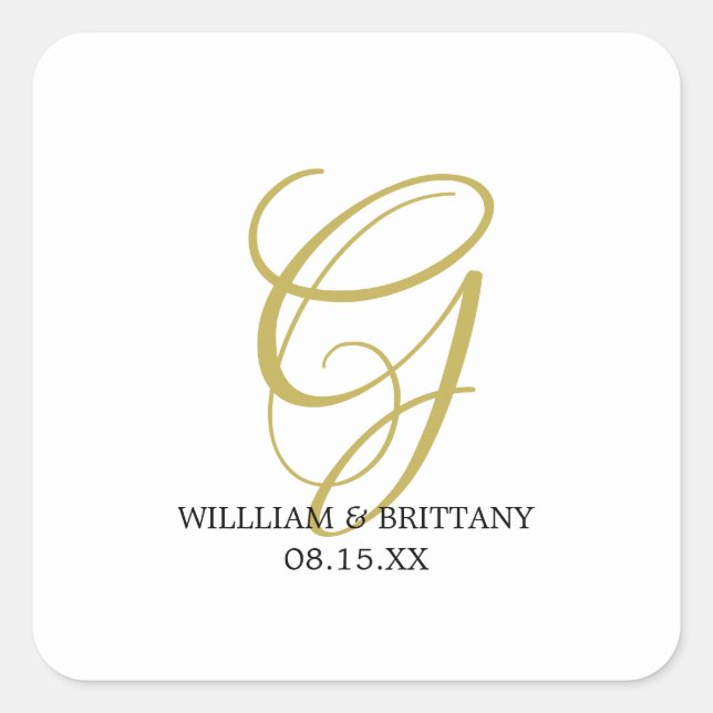 Elegant Monogram with Names Wedding Square Sticker (Front)