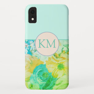 Elegant Monogram With Painted Spring Green Floral Case-Mate iPhone Case
