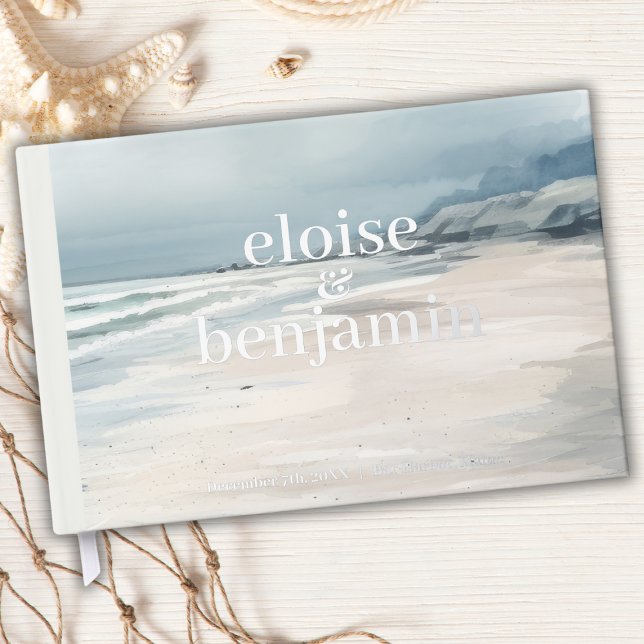 Elegant Monogram with Vows Coastal Wedding Guest Book (Creator Uploaded)