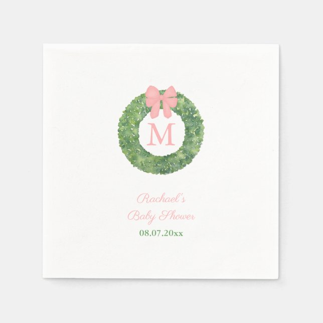 Elegant Monogram Wreath Girl Baby Shower Party Napkin (Front)