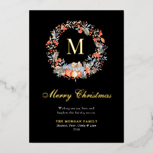 Elegant Monogram Wreath Modern Black Gold
