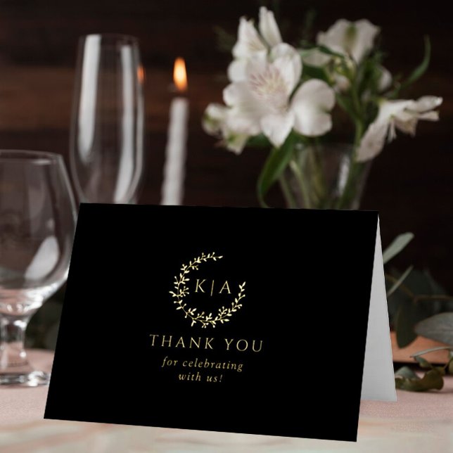 Elegant Monogram Wreath Photo Wedding Thank You Foil Greeting Card (Creator Uploaded)