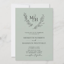 Elegant Monogram Wreath Sage Wedding