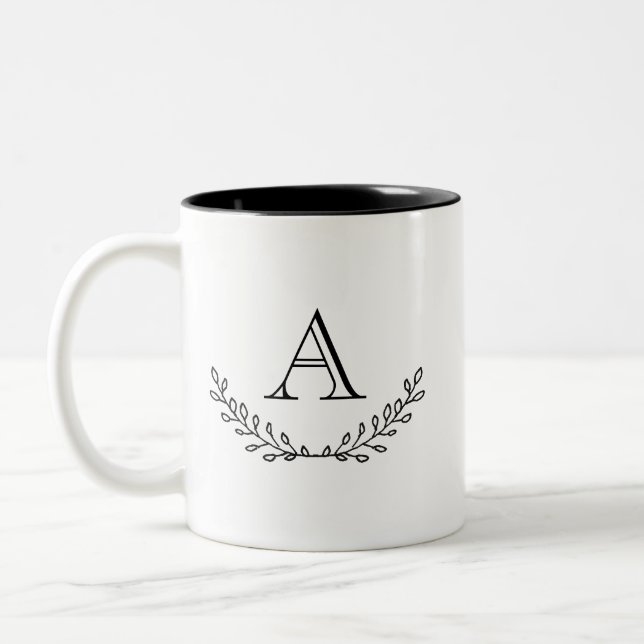 Elegant Monogram Wreath Two-Tone Coffee Mug (Left)