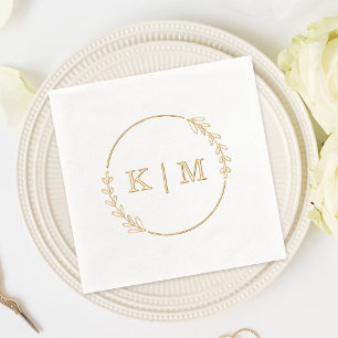 Elegant Monogram Wreath Wedding Foil Napkins