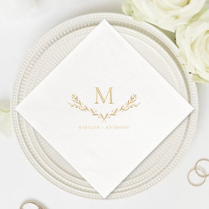 Elegant Monogram Wreath Wedding Foil Napkins