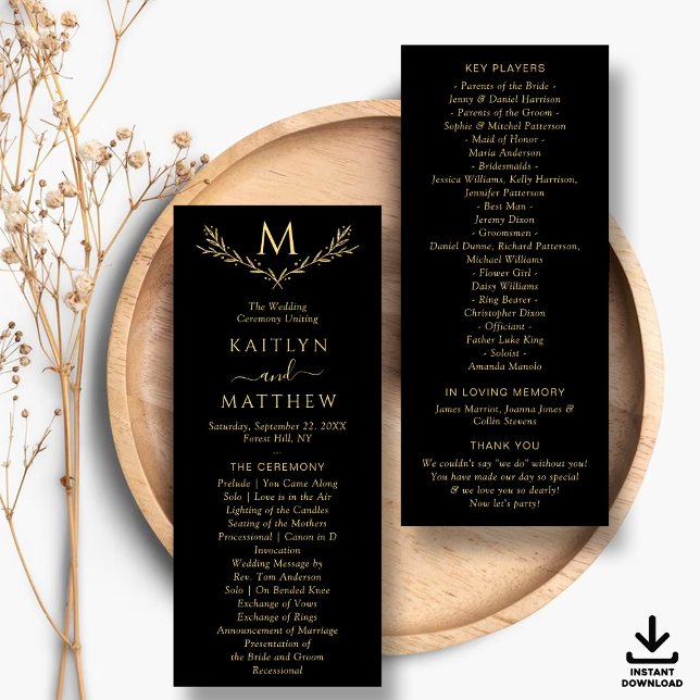 Elegant Monogram Wreath Wedding Program Invitation (Creator Uploaded)