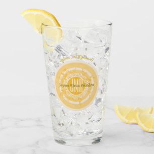 ELEGANT MONOGRAM YELLOW GOLD CREAM FLOWERS CUSTOM GLASS
