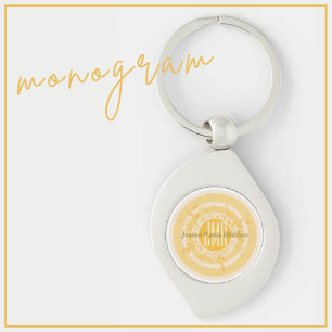 ELEGANT MONOGRAM YELLOW GOLD CREAM FLOWERS CUSTOM  KEY RING