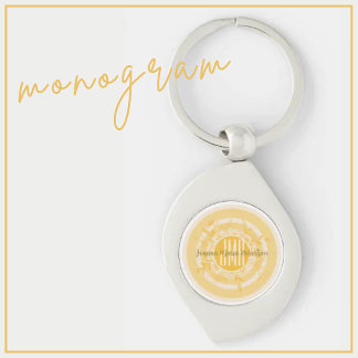 ELEGANT MONOGRAM YELLOW GOLD CREAM FLOWERS CUSTOM  KEY RING